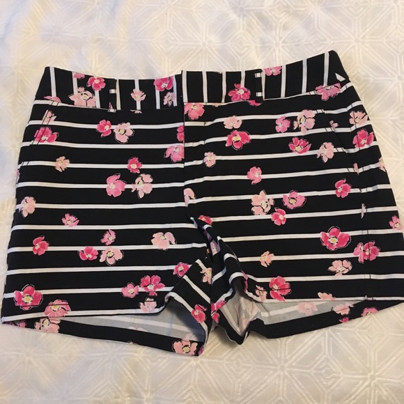 Elle Pants - Elle Black & White Stripe Shorts with Floral Print